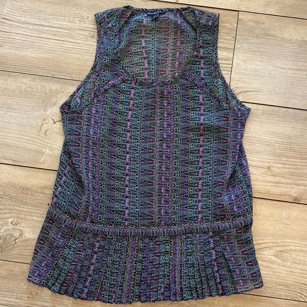 American Eagle Petite Small Sheer Tank Peacock Print